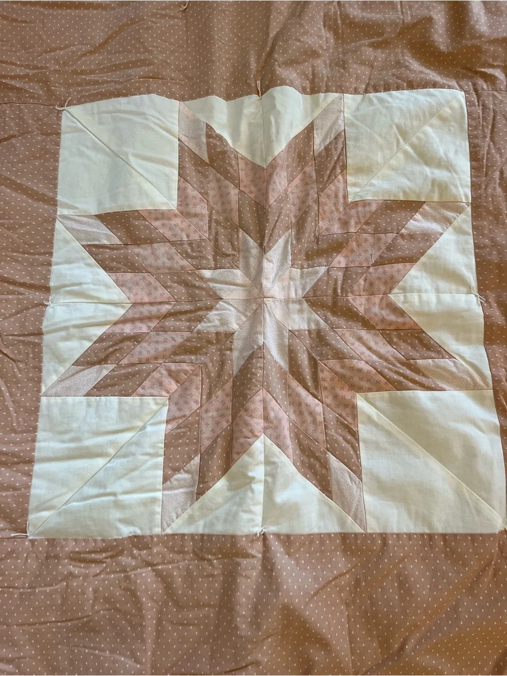 Handmade Star Quilt Wall Hanging 45x36Pink & Cream Patchwork Cottage Decor